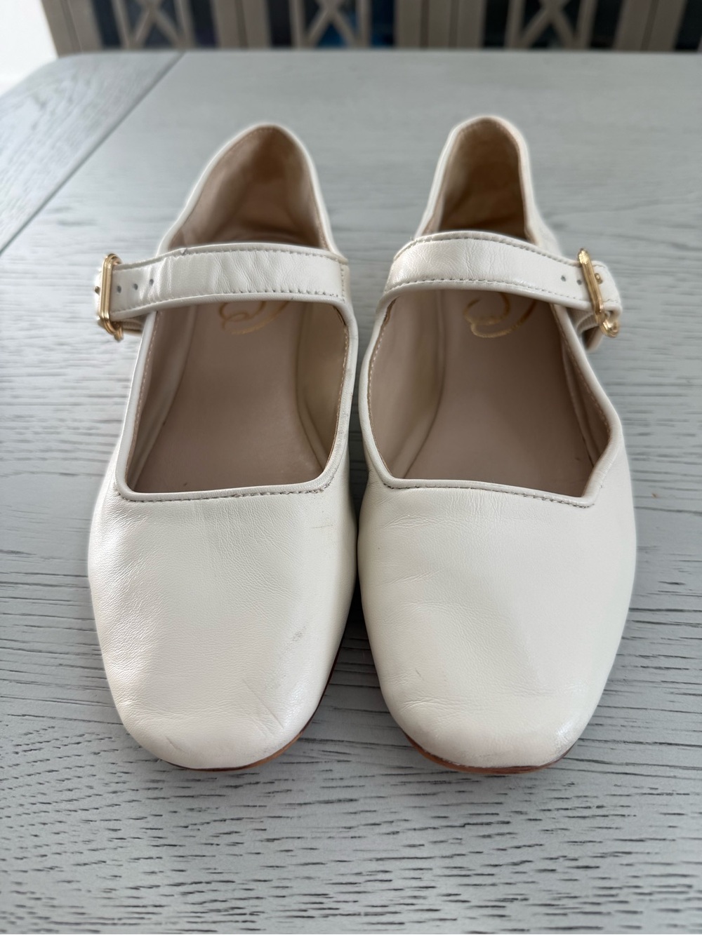 Sam Edelman Beige Mary Jane Flats with Gold Buckle